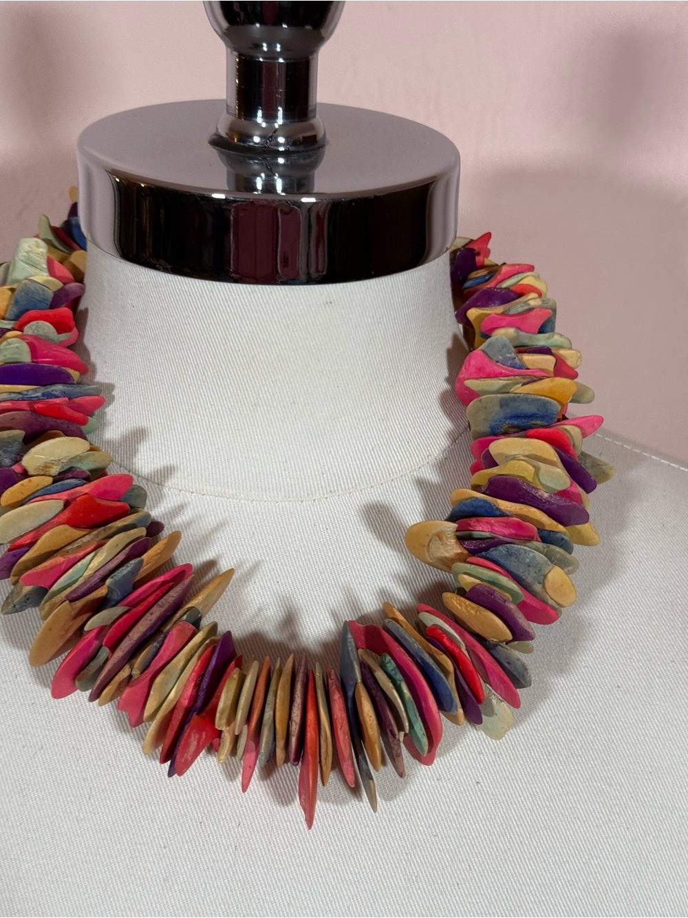 Vintage modernist abstract colorful Wood oversized boho Necklace 20inches